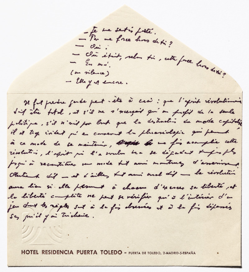 Notes manuscrites sur une enveloppe, juin 1977 ©Michael Quemener