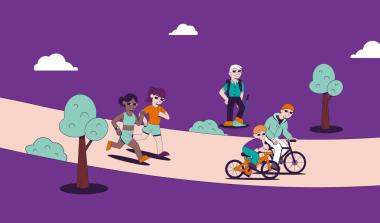 Personnes en train de courir, marcher et faire du vélo